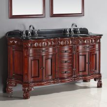 60" Free Standing Vanity Set with Cabinet, Granite Vanity Top, Two Undermount Sinks and Widespread Faucet Holes