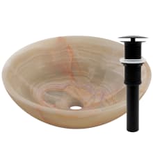 17" Circular Onyx Vessel Bathroom Sink and Drain Assembly