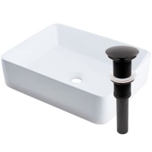 15" Rectangular Porcelain Vessel Bathroom Sink and Umbrella Drain Assembly