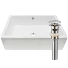 14-1/2" Rectangular Porcelain Vessel Bathroom Sink and Pop-Up Drain Assembly