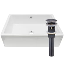 14-1/2" Rectangular Porcelain Vessel Bathroom Sink and Pop-Up Drain Assembly