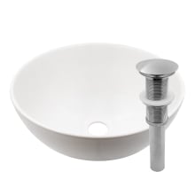 12-5/8" Circular Porcelain Vessel Bathroom Sink and Pop-Up Drain Assembly