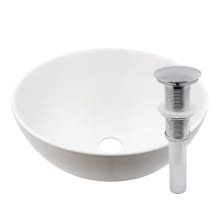 12-5/8" Circular Porcelain Vessel Bathroom Sink and Pop-Up Drain Assembly