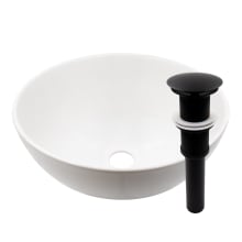 12-5/8" Circular Porcelain Vessel Bathroom Sink and Pop-Up Drain Assembly