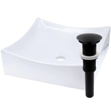 15-3/4" Square Porcelain Vessel Bathroom Sink and Umbrella Drain Assembly