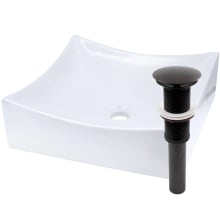 15-3/4" Square Porcelain Vessel Bathroom Sink and Umbrella Drain Assembly