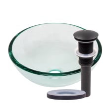 12" Circular Glass Vessel Bathroom Sink and Pop-Up Drain Assembly