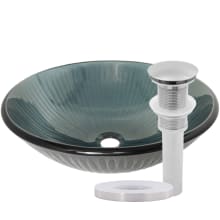 Fesso 16-1/2" Circular Glass Vessel Bathroom Sink and Pop-Up Drain Assembly
