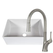 Kitchen Combo - Modena 30" Single Basin Farmhouse Fireclay Kitchen Sink and Pullout Spray Kitchen Faucet
