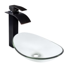 Oval 21-1/2" Tempered Glass Vessel Bathroom Sink with Contemporary Single Handle Waterfall Vessel Faucet & Pop-Up Drain