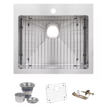 24" Top-Mount/Undermount Single Basin Stainless Steel Kitchen Sink - Drain Assembly and Fitted Basin Rack Included Free