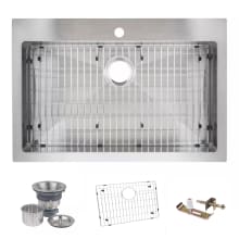 33" Top-Mount/Undermount Single Basin Stainless Steel Kitchen Sink - Drain Assembly and Fitted Basin Rack Included Free