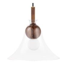Dani Single Light 14" Wide Incandescent Wood Pendant with Bell Shade