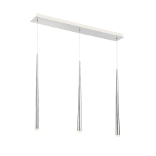 Cascade 3 Light 40" Wide LED Crystal Linear Multi Light Pendant with Frosted Glass Endcap Shades