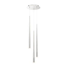 Cascade 3 Light 12" Wide LED Crystal Multi Light Pendant with Frosted Glass Endcap Shades