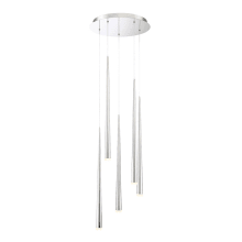 Cascade 5 Light 17" Wide LED Crystal Multi Light Pendant with Frosted Glass Endcap Shades