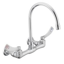 1.5-gpm Moen 8225SMF15 Commercial M-Dura Widespread Kitchen Faucet with 4-Inch Smooth Wrist Blade Handles and 8-Inch Spout Reach Chrome 