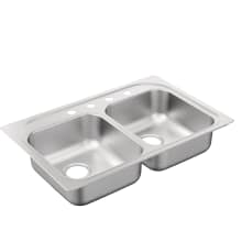 2200 Series 33" Drop In Double Basin Stainless Steel Kitchen Sink with 4 Faucet Holes and Rear Drains