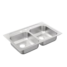 2200 Series 33" Drop In Double Basin Stainless Steel Kitchen Sink with 3 Faucet Holes and Rear Drains