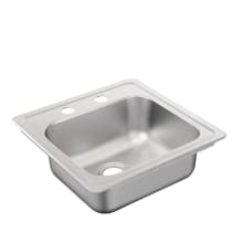 2200 Series 15" Drop In Single Basin Stainless Steel Bar Sink with 2 Faucet Holes and Rear Drain