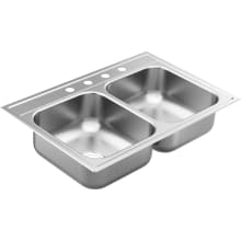 1800 Series 33" Drop In Double Basin Stainless Steel Kitchen Sink with SoundSHIELD™ Sound Absorbing Technology