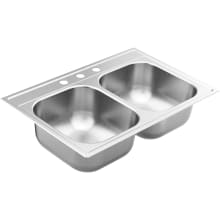 2000 Series 33" Drop In Double Basin Stainless Steel Kitchen Sink with SoundSHIELD™ Sound Absorbing Technology