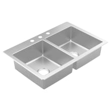 2000 Series 33" Drop In Double Basin Stainless Steel Kitchen Sink