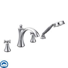 Wynford Deck Mounted Roman Tub Filler Trim with Metal Cross Handles - Includes Personal Shower