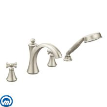 Wynford Deck Mounted Roman Tub Filler Trim with Metal Cross Handles - Includes Personal Shower
