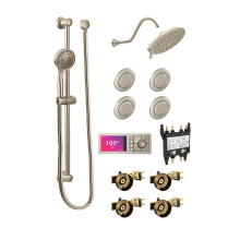 Velocity Shower System with Rain Shower, Arm/Flange, Hand Shower, Drop Ell, Controller, Valve, Body Sprays, and Body Spray Rough-Ins