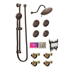 Velocity Shower System with Rain Shower, Arm/Flange, Hand Shower, Drop Ell, Controller, Valve, Body Sprays, and Body Spray Rough-Ins