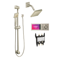 90 Degree Shower System with Rain Shower, Arm/Flange, Controller, and Valve