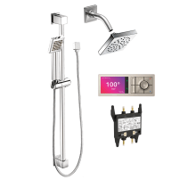 90 Degree Shower System with Rain Shower, Arm/Flange, Controller, and Valve