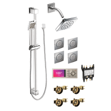 90 Degree Shower System with Rain Shower, Arm/Flange, Hand Shower, Drop Ell, Controller, Valve, Body Sprays, and Body Spray Rough-Ins