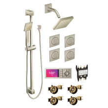 90 Degree Shower System with Rain Shower, Arm/Flange, Hand Shower, Drop Ell, Controller, Valve, Body Sprays, and Body Spray Rough-Ins
