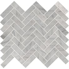 Carrara White - 1" x 3" Rectangle Herringbone Wall Mosaic Tile - Polished Marble Visual - Sold by Carton (10 SF/Carton)