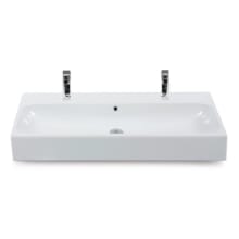 CeraStyle 40" Ceramic Wall Mounted Bathroom Sink with Two Faucet Holes - Includes Overflow