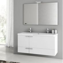 ACF 47" Wall Mounted / Floating Vanity Set with Wood Cabinet, Ceramic Top with 1 Sink and 1 Mirror