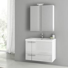 ACF 31-3/10" Wall Mounted / Floating Vanity Set with Wood Cabinet, Ceramic Top with 1 Sink and 1 Mirror