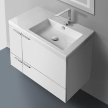 New Space 31" Wall Mounted Offset Single Basin Vanity Set with Engineered Wood Cabinet and Ceramic Vanity Top