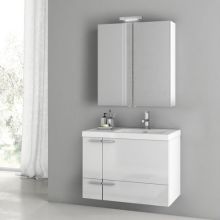 ACF 31" Wall Mounted / Floating Single Basin Vanity Set with Wood Cabinet, Ceramic Vanity Top, and Medicine Cabinet