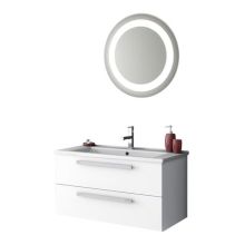 ACF 32-7/10" Wall Mounted / Floating Vanity Set with Wood Cabinet, Ceramic Top with 1 Sink and 1 Mirror