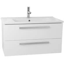Dadila 33" Wall Mounted / Floating Vanity Set with Wood Cabinet, Ceramic Top with Single Basin Sink, and Single Faucet Hole