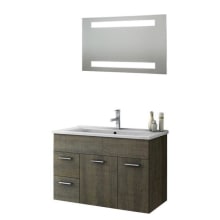 ACF 32-7/10" Wall Mounted / Floating Vanity Set with Wood Cabinet, Ceramic Top with 1 Sink and 1 Mirror