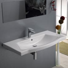 Argona 38-1/5" Ceramic Wall Mounted/Drop in Bathroom Sink with One Faucet Hole - Includes Overflow