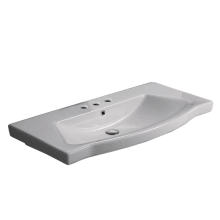 Argona 38-1/5" Ceramic Wall Mounted/Drop in Bathroom Sink with Three Faucet Holes - Includes Overflow