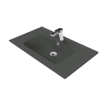 Blue 31-1/2" Rectangular Ceramic Drop In or Wall Mounted Bathroom Sink with Overflow and Single Faucet Hole