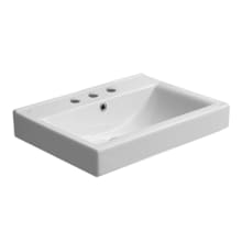 Mona 23-5/8" Rectangular Ceramic Drop In or Wall Mounted Bathroom Sink with Overflow and 3 Faucet Holes at 8" Centers