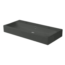 Pinto 40" Rectangular Ceramic Vessel, Wall Mounted Bathroom Sink with Overflow and 2 Faucet Holes at 0" Centers