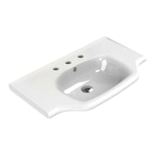 Yeni Klasik 31-5/8" Rectangular Ceramic Drop In or Wall Mounted Bathroom Sink with Overflow and 3 Faucet Holes at 8" Centers